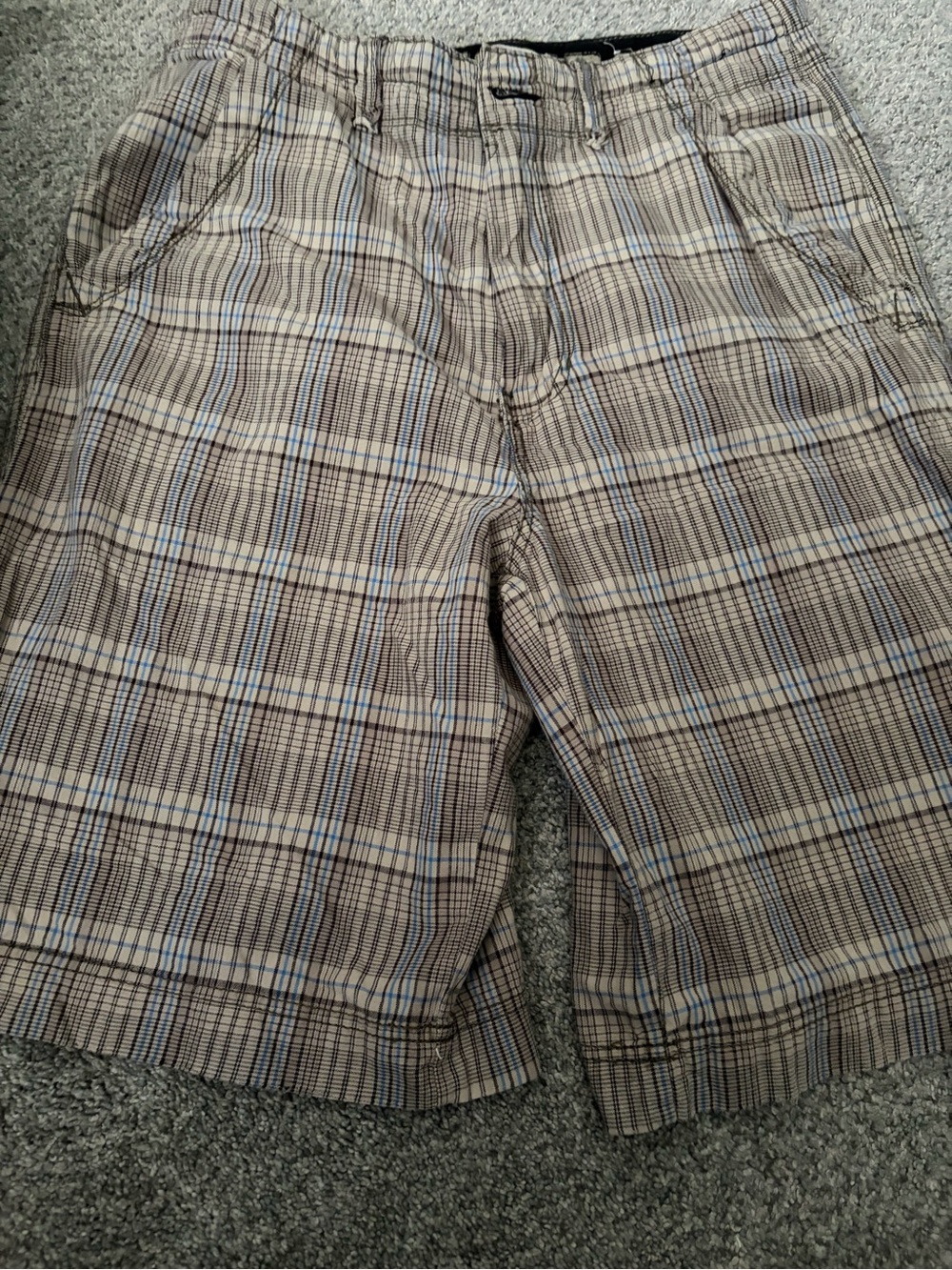 UNIONBAY Men's Plaid Flat Front Shorts - Tan & Light Blue